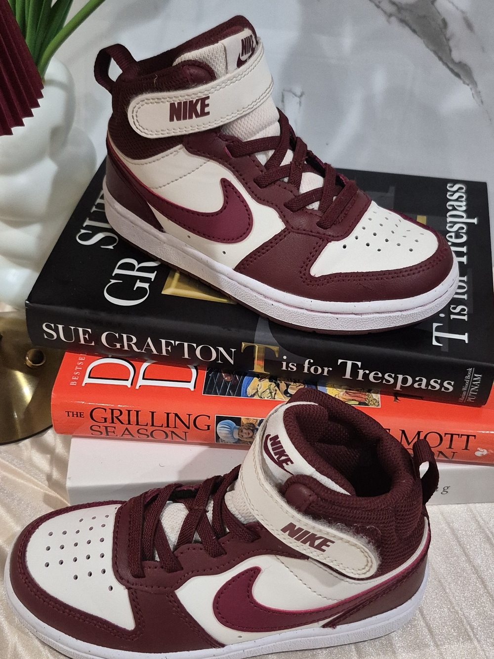 Nike Kids' High-Top Sneakers in Maroon and White